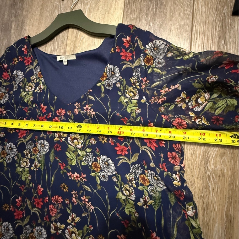 casual floral long sleeve swing dress with lining size L - Picture 3 of 7